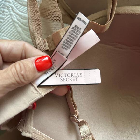 Victorias Secret Solid Beige Floral Lace Padded Underwire Pushup Bra Size 38DD - Picture 9 of 9